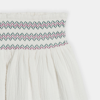 تنورة مطرزة من الشاش القطني باللون الأبيض للفتيات